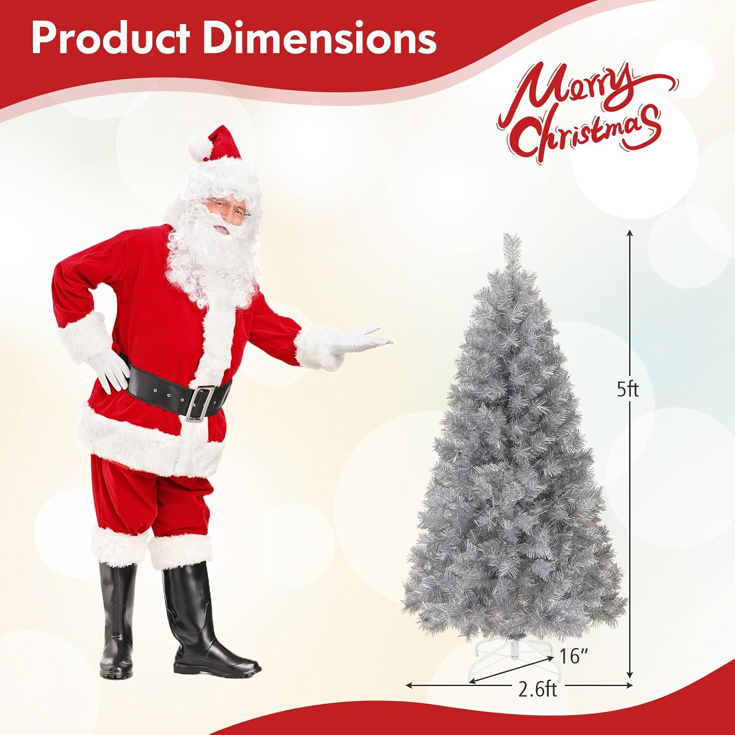 Goplus 7.5ft Pre-Lit Artificial Christmas Tree, Premium PVC Snow Flocked Hinged Pine Tree with Metal Stand and LED Lights