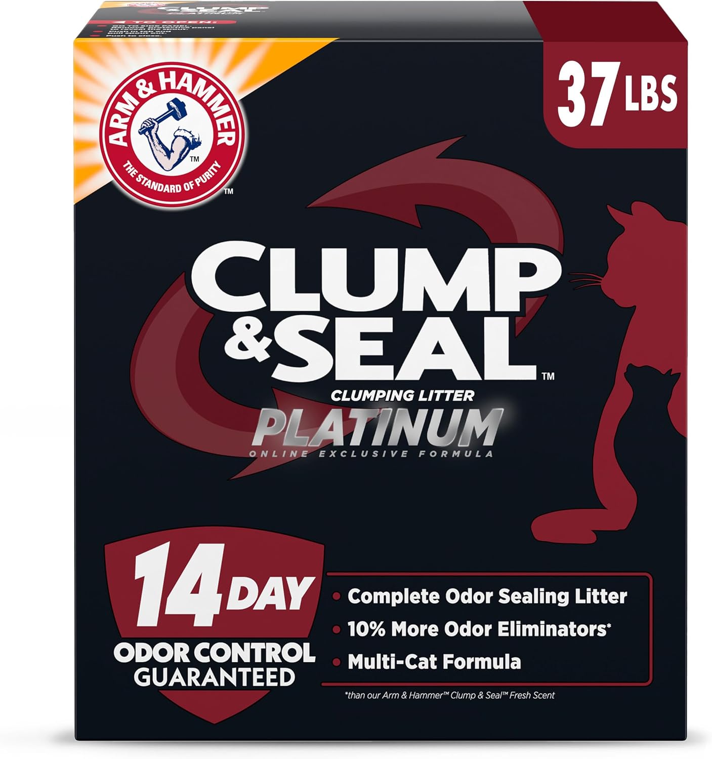 ARM & HAMMER Slide Platinum Easy Clean-Up Clumping Cat Litter, 37 Lbs | 24/7 Odor Control, Triple-Action Freshness, Non-Stick, Low Tracking, Multi-Cat Formula, Scented