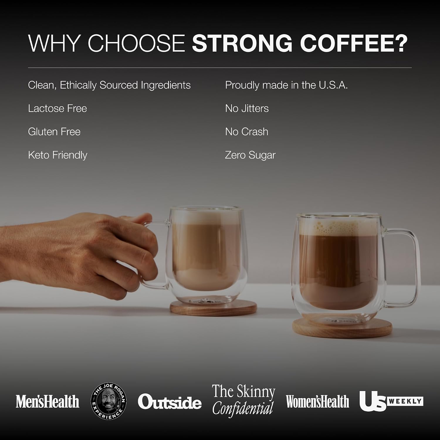 Strong Coffee Co. Hazelnut Instant Latte | 15 Servings | Organic Coffee with Collagen Protein | Lion’s Mane & L-Theanine | Adaptogens & Nootropics