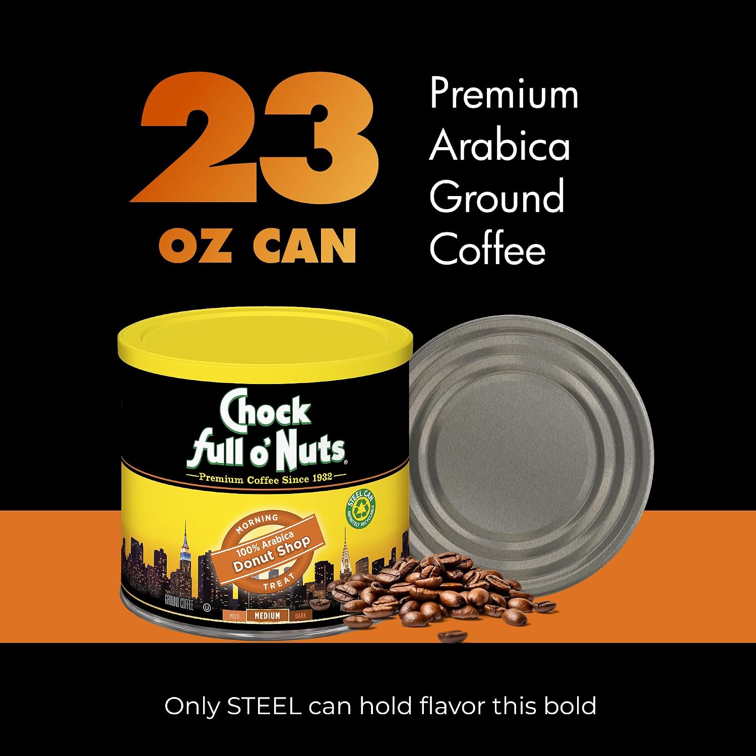 Chock Full o' Nuts French Roast Ground Coffee – Premium Beans in Recyclable Steel Can – Rich Flavor & Aroma, Dark Roast – Perfect for Drip, Pour-Over, Percolator – 26 Oz Can