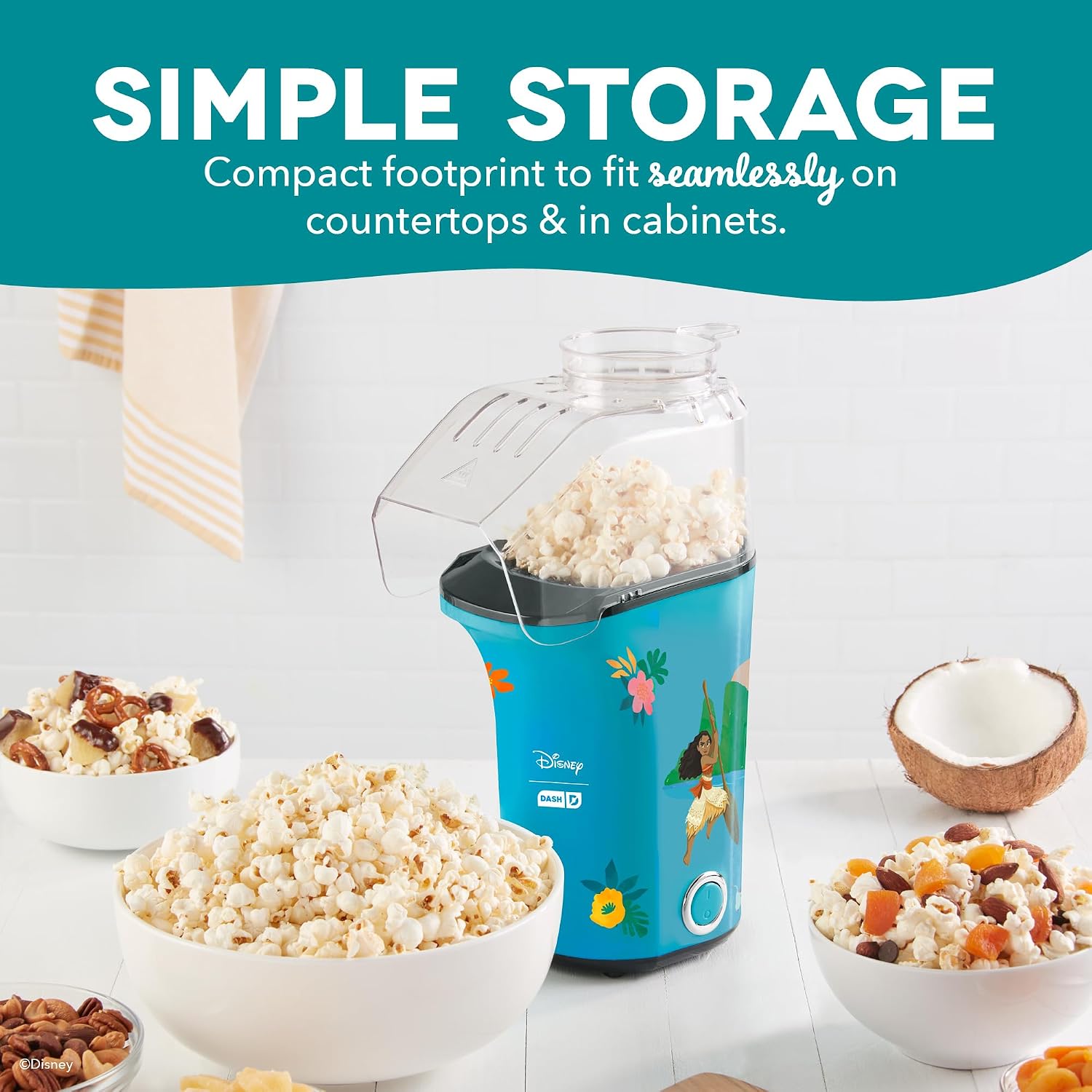 Dash Fresh Pop Popcorn Maker, 16-Cup Hot Air Popper, Aqua | Electric Popcorn Machine, Oil-Free Air Popped Popcorn, Built-In Measuring Cup & Butter Melting Tray, Movie Night Snacks
