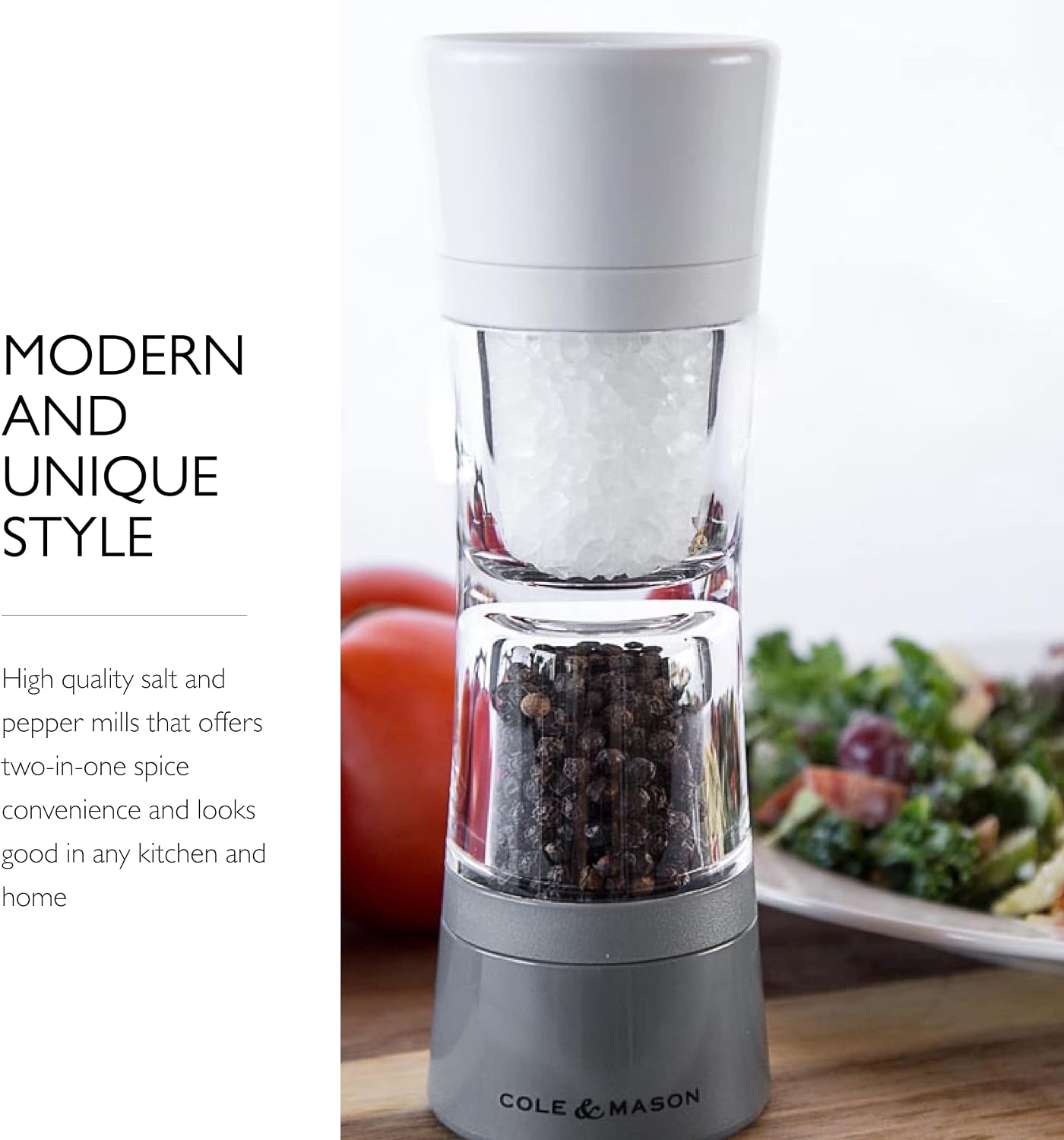 Cole & Mason Lincoln Duo Salt and Pepper Grinder Combo, Acrylic Combination Mill Includes Premium Salt and Peppercorns