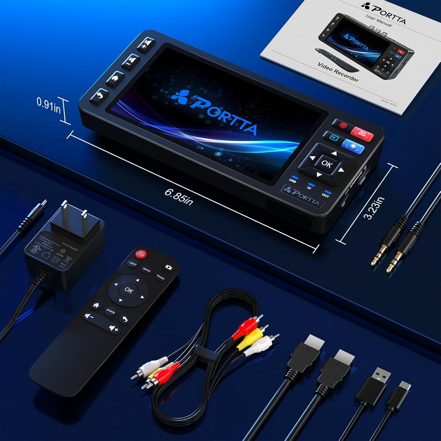 Portta VD20P VHS to Digital Converter with 5" HD Screen, Video Capture Recorder Convert to MP4 Compatible with VHS, VCR, DVR, DVD, Hi8, Mini DV