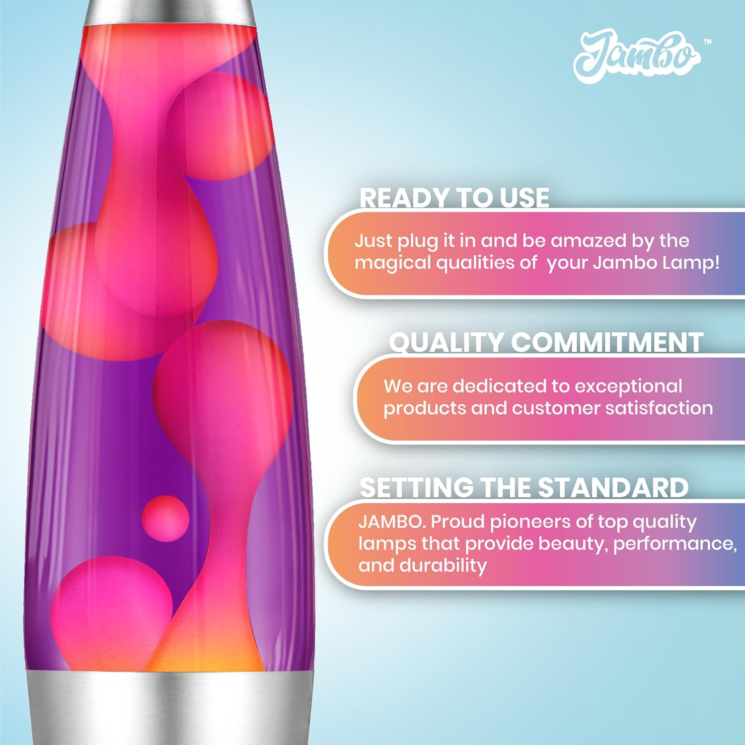 JAMBO 16" Beautiful Lamp- Purple with Yellow/Orange Wax, Relaxing Liquid Light, Night Light Nightlight
