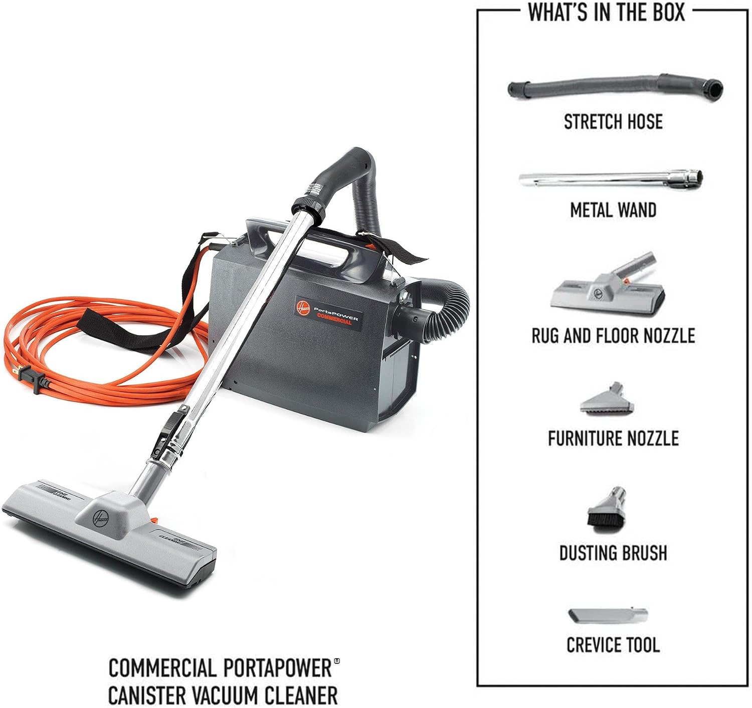 Hoover Commercial PortaPower Lightweight Canister Vacuum Cleaner | Bagged Canister Vac with Attachments, 2-in-1 Vac and Blower
