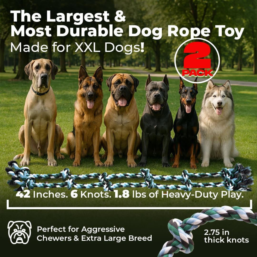 Pacific Pups Products Giant Dog Rope Toy, 42 Inch Tug of War Rope, Green