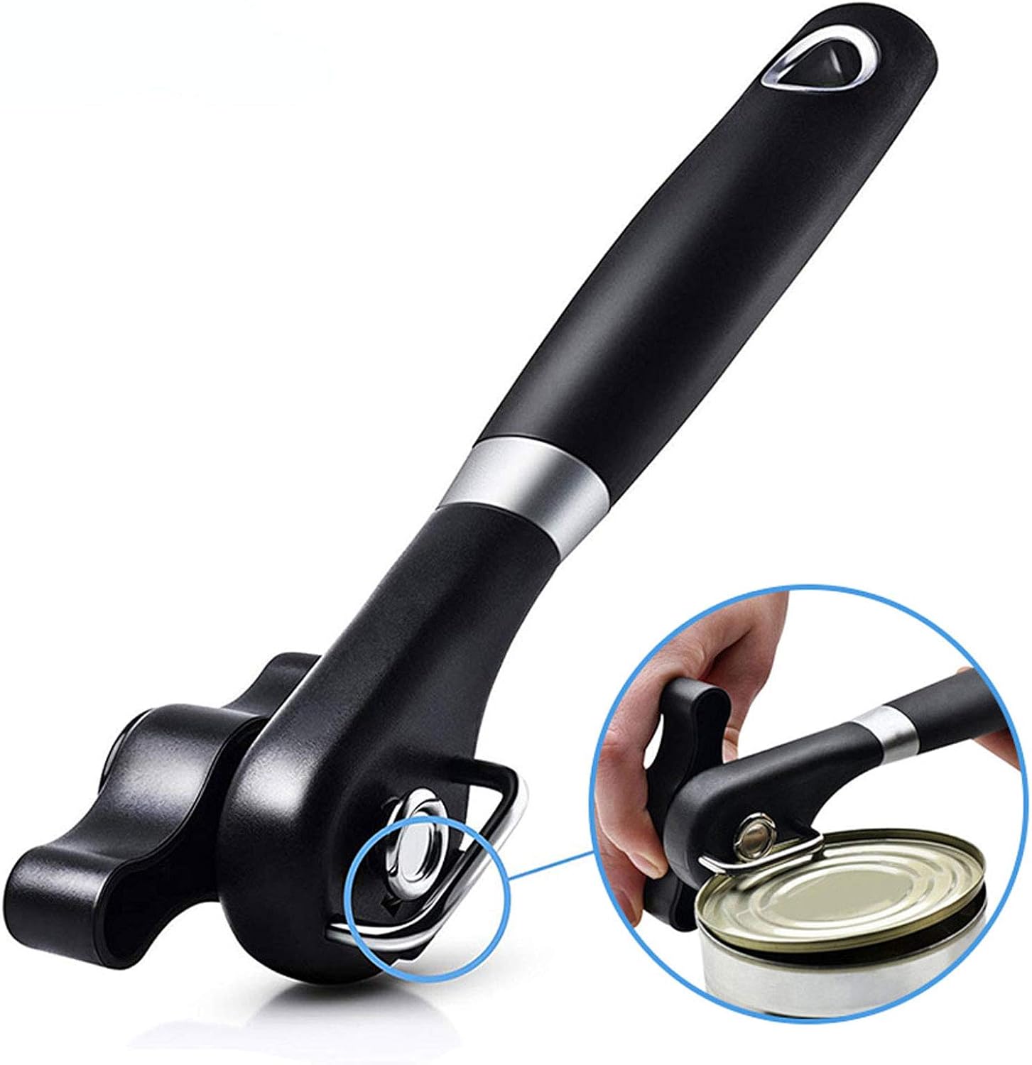 Side Cut Can Opener, Smooth Edge Manual Can Opener, Black