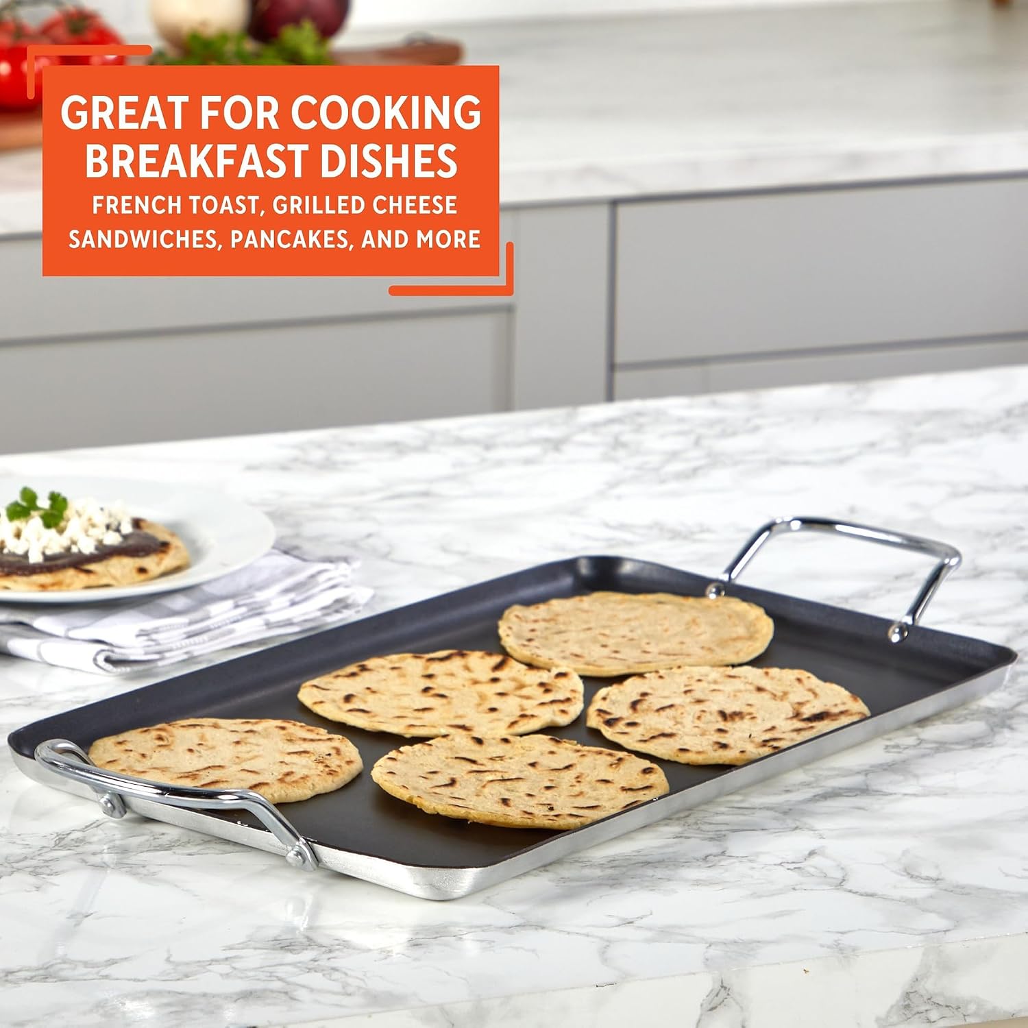 Imusa Double Burner Griddle Non-Stick 20-Inch, Black | Nonstick Coated Surface, Dual Side Handles, Ideal for Breakfast Foods, Perfect for Gatherings