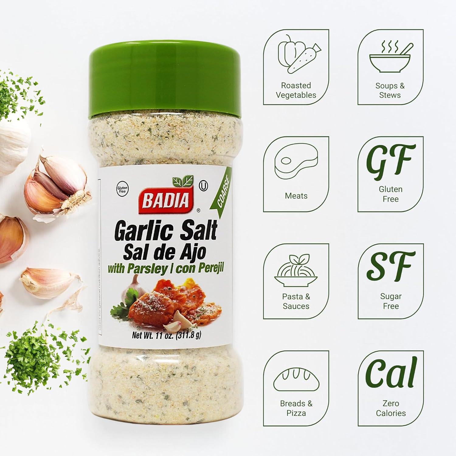 Badia Garlic Salt with Parsley 11 oz – Savory Blend with Bold Garlic Flavor, Salt & Bright Herb Finish