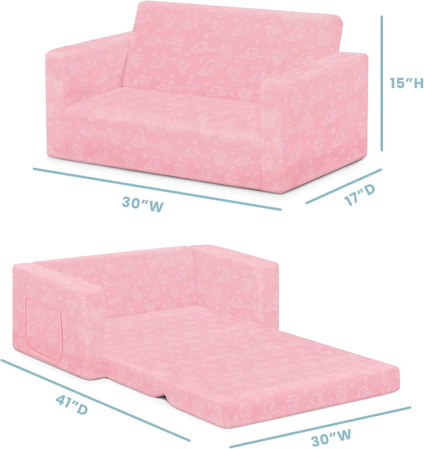 Delta Children - Serta Perfect Sleeper Kids 2-Seater Sofa, Convertible 2-in-1 Flip Open Toddler Couch Sleeper, Foam Chair for Playroom & Bedroom