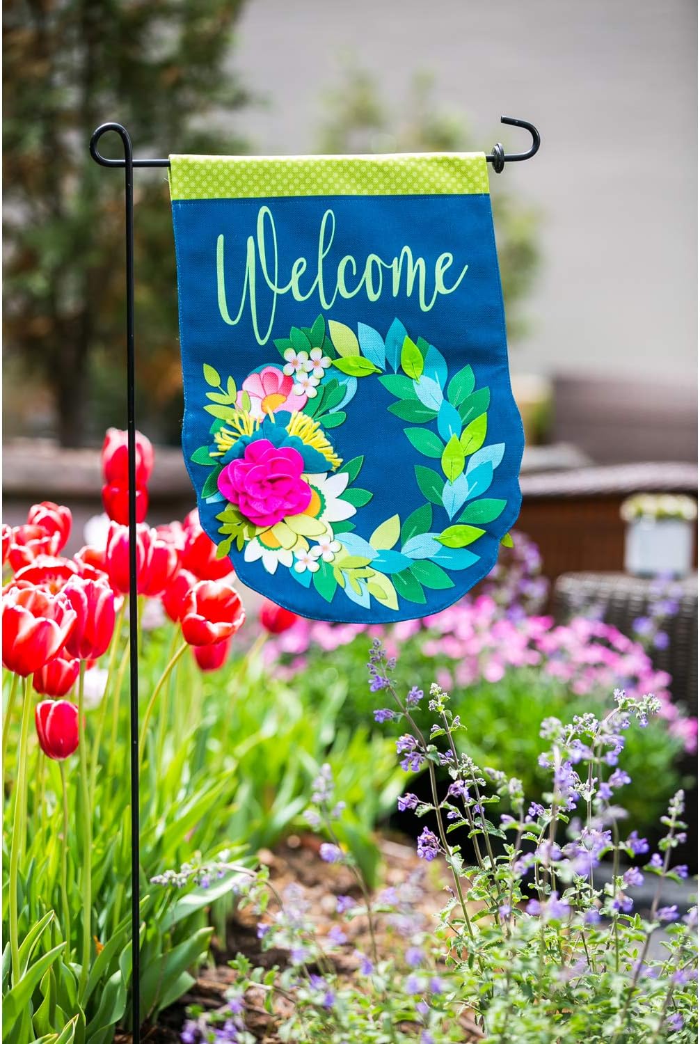 Evergreen Flag Flower Wreath Garden Burlap Flag | Spring Floral Garden Flags 12x18 double sided | Small House Flags For Outside | Welcome Spring