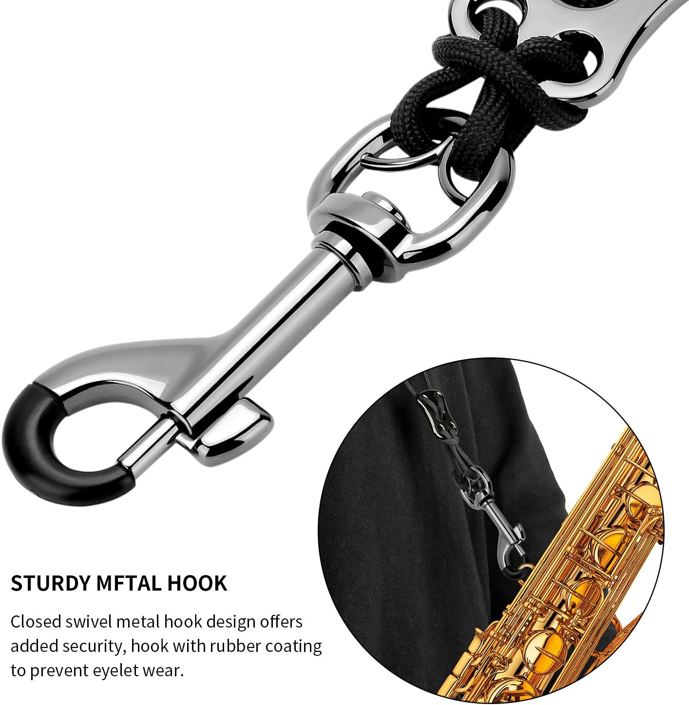 BestSounds Rinastore Saxophone Strap Genuine Leather Sax Neck Strap with Soft Thick Pad for Soprano Tenor Alto Sax and Clarinets Oboes1