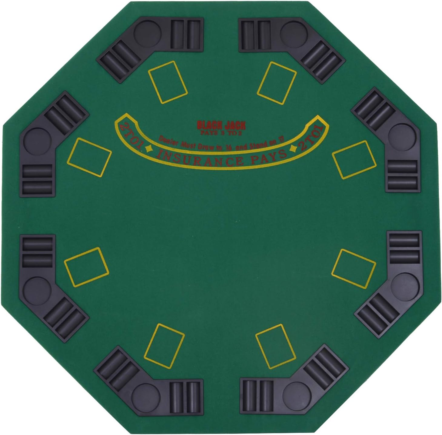 Soozier Poker Table Foldable 47" Octagon 8 Players Cup Holders Blue Felt