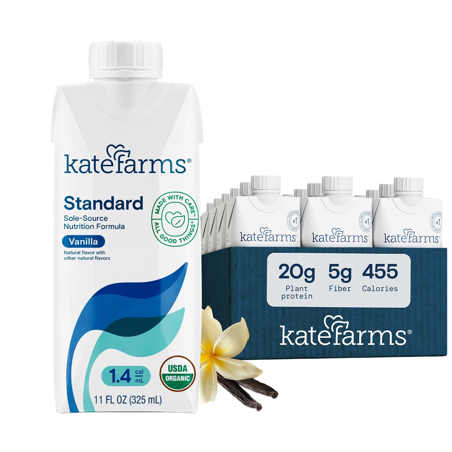 KATE FARMS Organic 1.4 High Calorie Shake, Plain, 20g Protein, 12 Pack