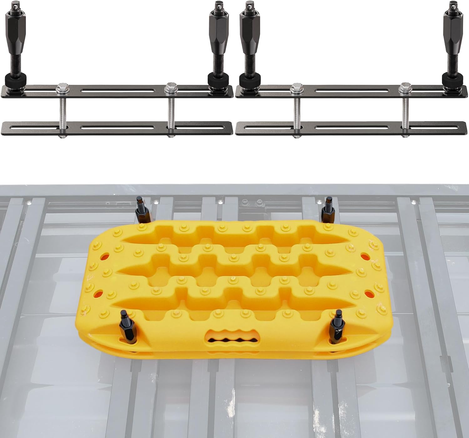 Recovery Board Mount Kit, Universal Bracket for Traction Tracks, Adjustable DIY Lockable Pin Set for Roof Rack, Crossbar & Cargo Basket