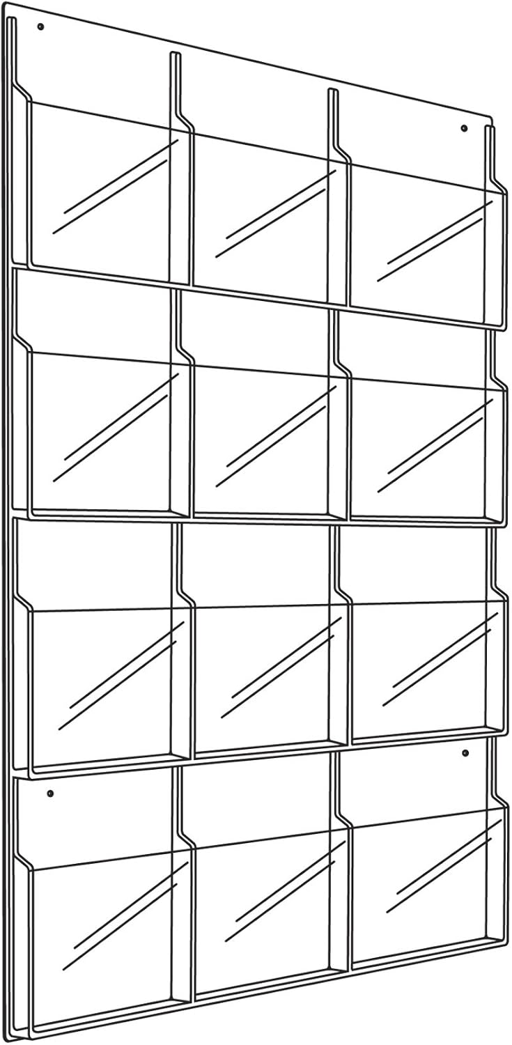 Safco Reveal Literature Rack, 12 Magazine Holder, Wall Mountable, Thermoformed Plastic Resin Construction, No Sharp Edges or Corners, Acrylic, Clear