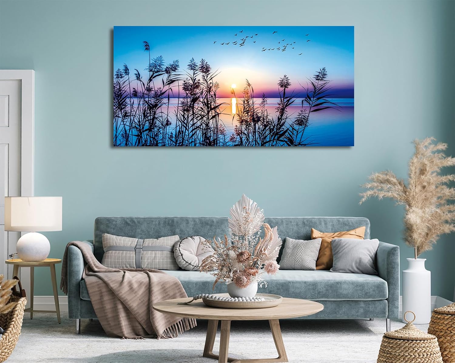 arteWOODS Ocean Wave Canvas Wall Art Beach Sunset Pictures Coastal Nature Artwork Blue Sea Painting Prints for Living Room Bedroom Home Office Decoration 20" x 40"