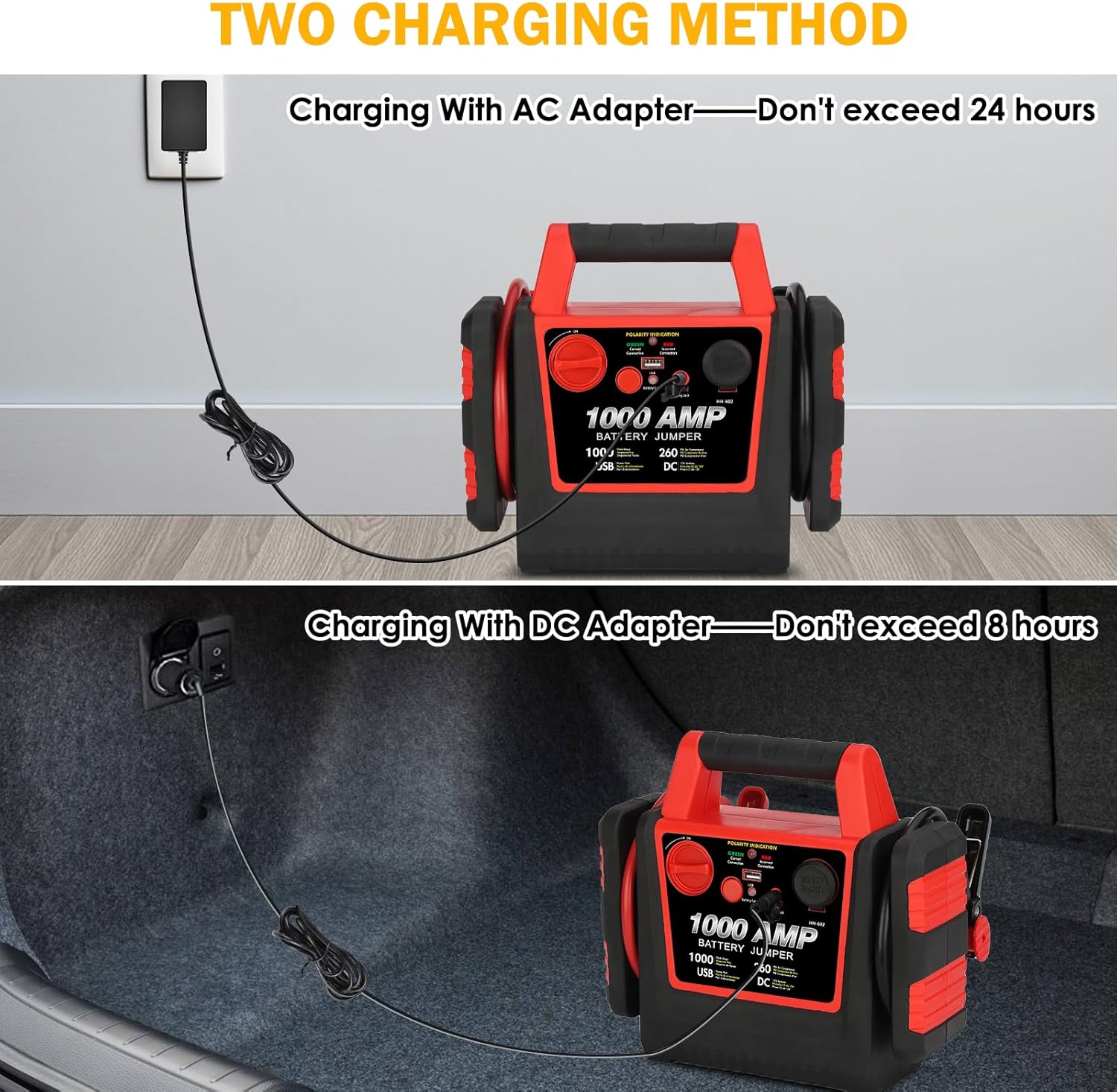 Car Battery Jump Starter-1000Amp 12V Lead-Acid Battery Jump Box with 260PSI Air Compressor, 10000 mAh Portable Power Station