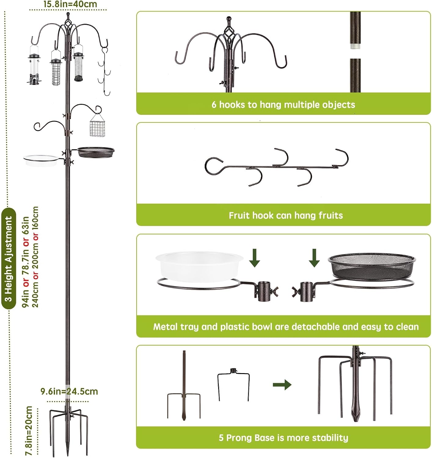 Deluxe Bird Feeding Station Kit with Multi Feeder Hanging Pole, Metal Suet Feeder, Bird Bath