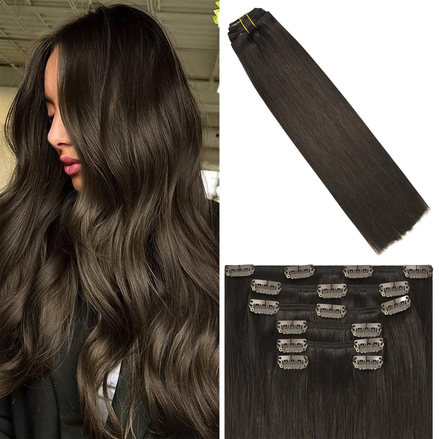 WindTouch Clip In Hair Extensions Human Hair Mixed Bleach Blonde 18Inch 75g Hair Extensions for Women Remy Blonde Extensions Clip in #18p613 7PCS