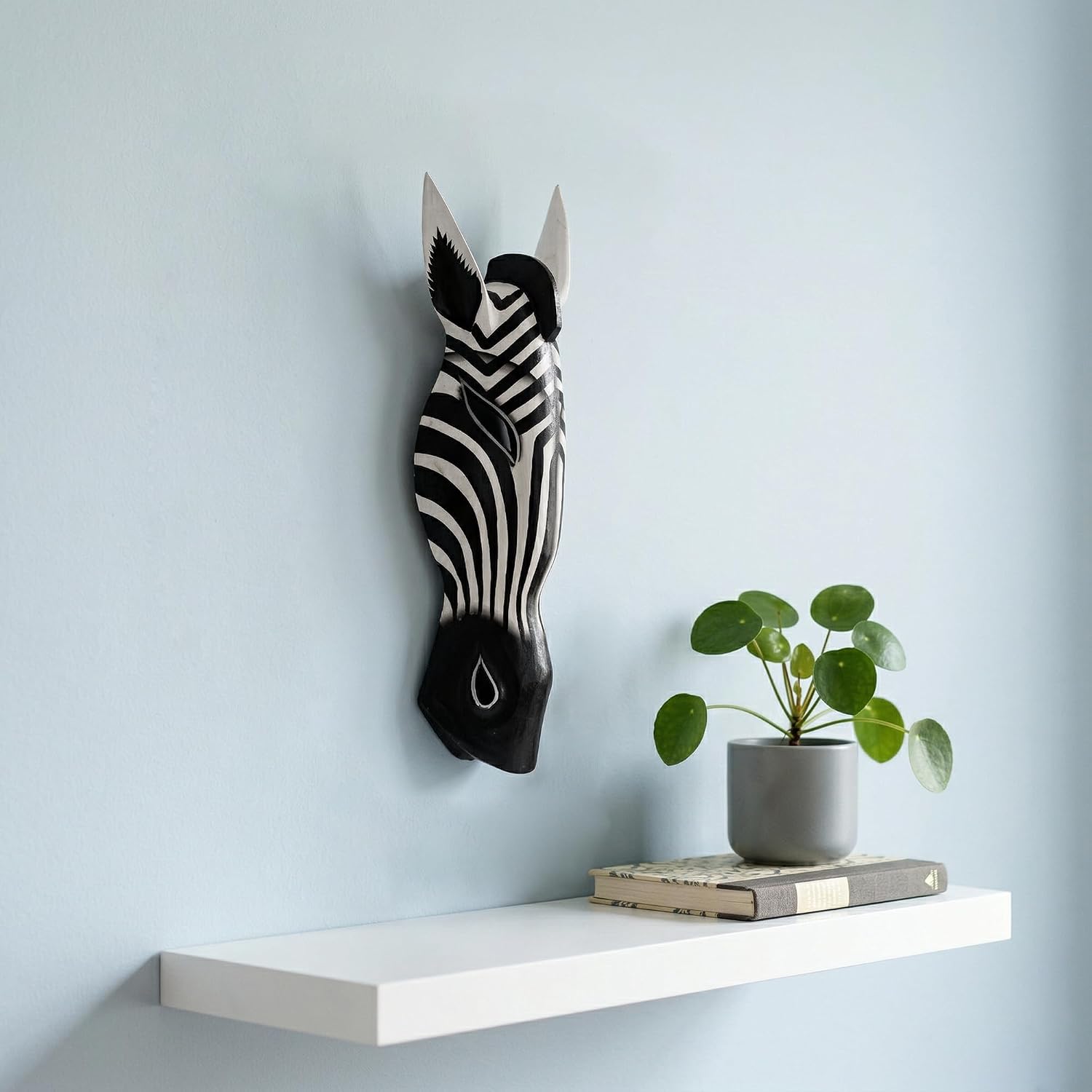 G6 COLLECTION Wooden Tribal Zebra Mask Black White Stripe Hand Carved Wall Plaque Hanging Home Decor Accent Art Unique Sculpture Decoration Handmade Handcrafted Decorative Zebra Black White (20" Tall)