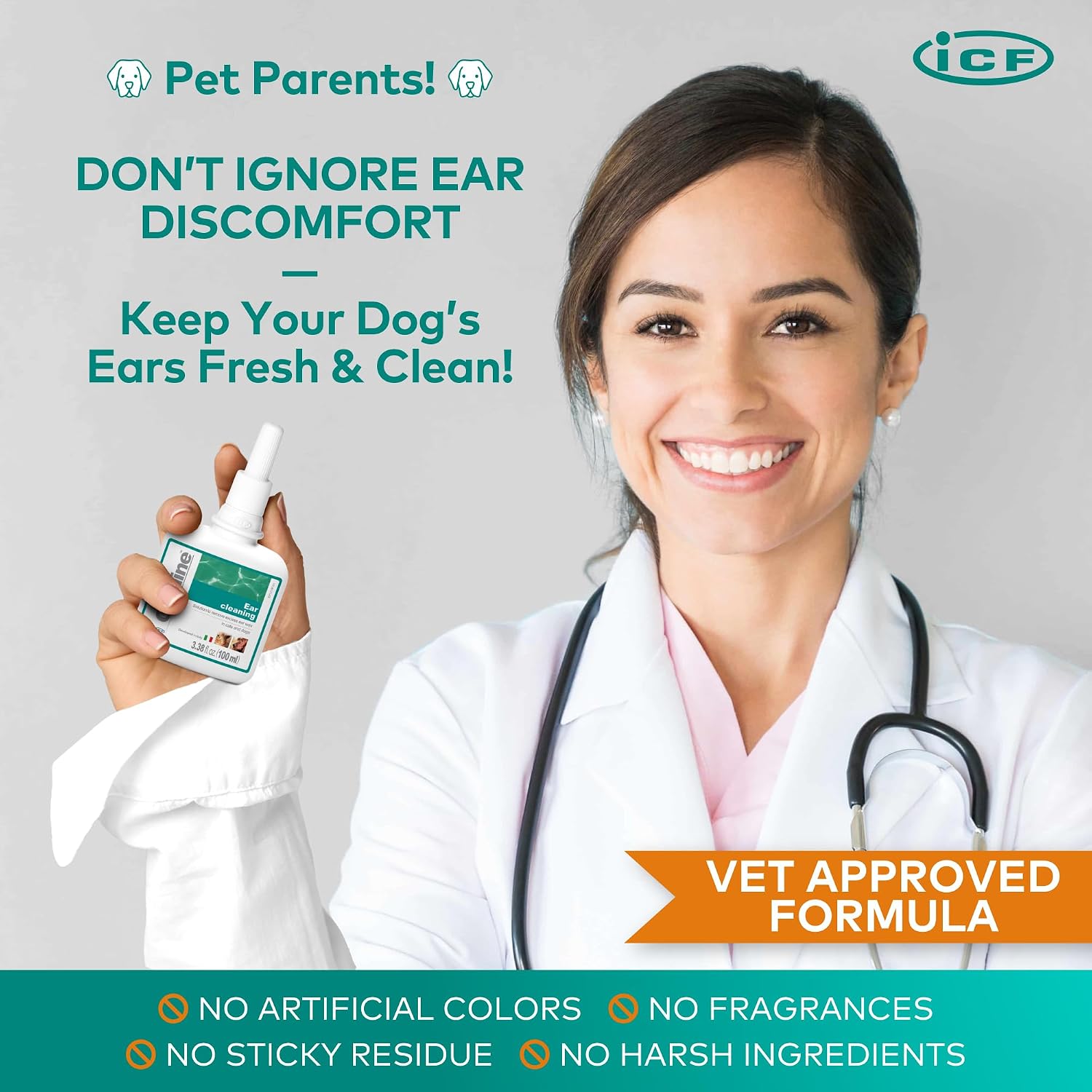 ICF Otodine Dog Ear Cleaner Solution Drops for Itchy Ears, Infections, Head Shaking, Scratching, Wax