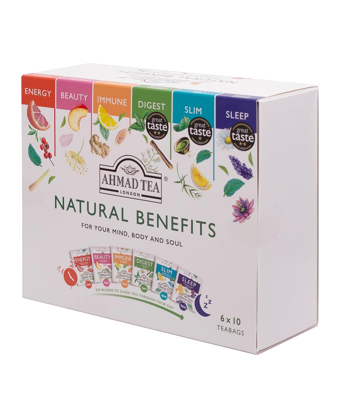Ahmad Tea Green Tea, Evergreen Selection Pack Teabags, 60 Foil Teabags - Caffeinated & Sugar-Free
