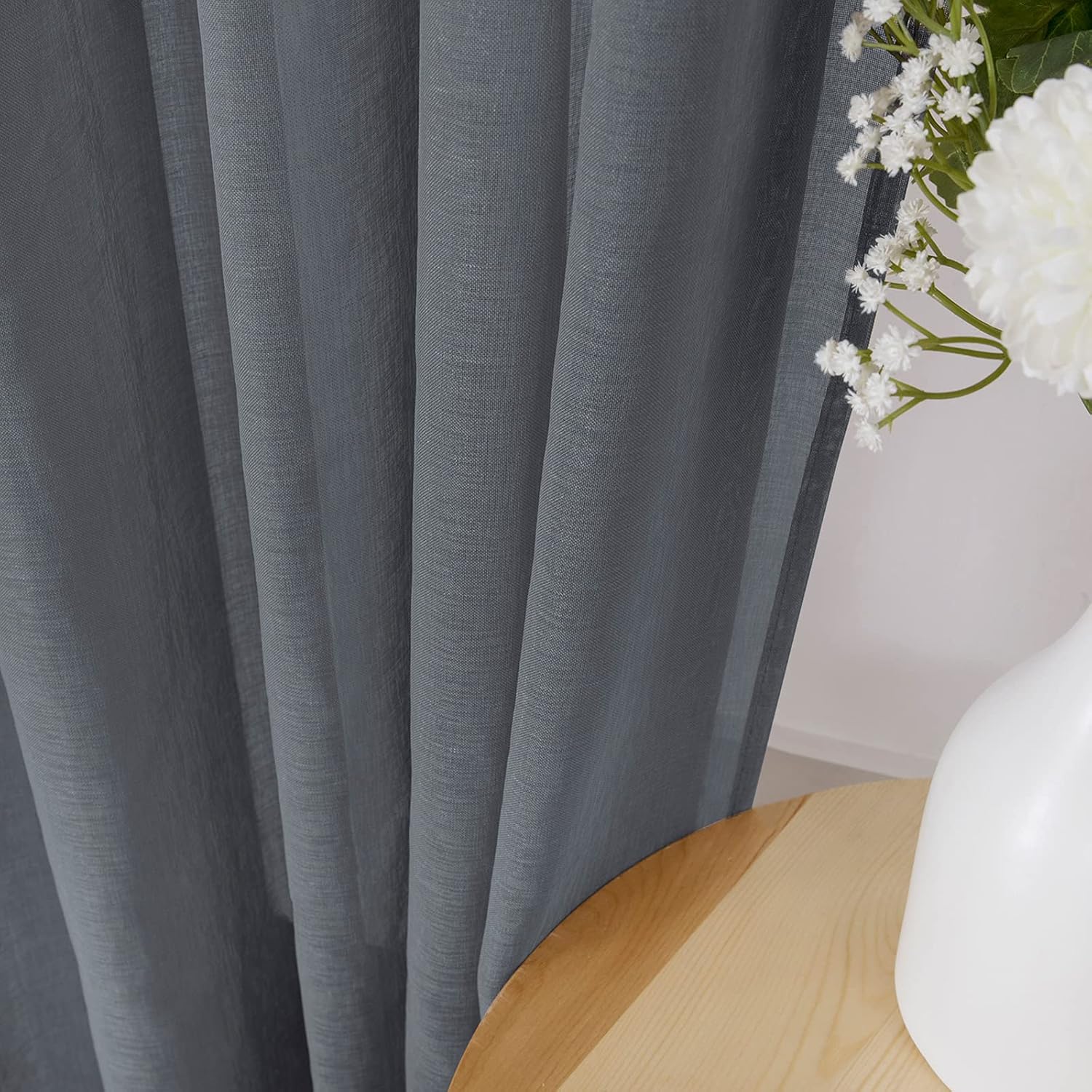 Tollpiz Sheer Curtain Linen Textured Living Room Curtains Sheer Light Filtering Rod Pocket Voile Curtain for Bedroom, 54 x 72 inches Long, White