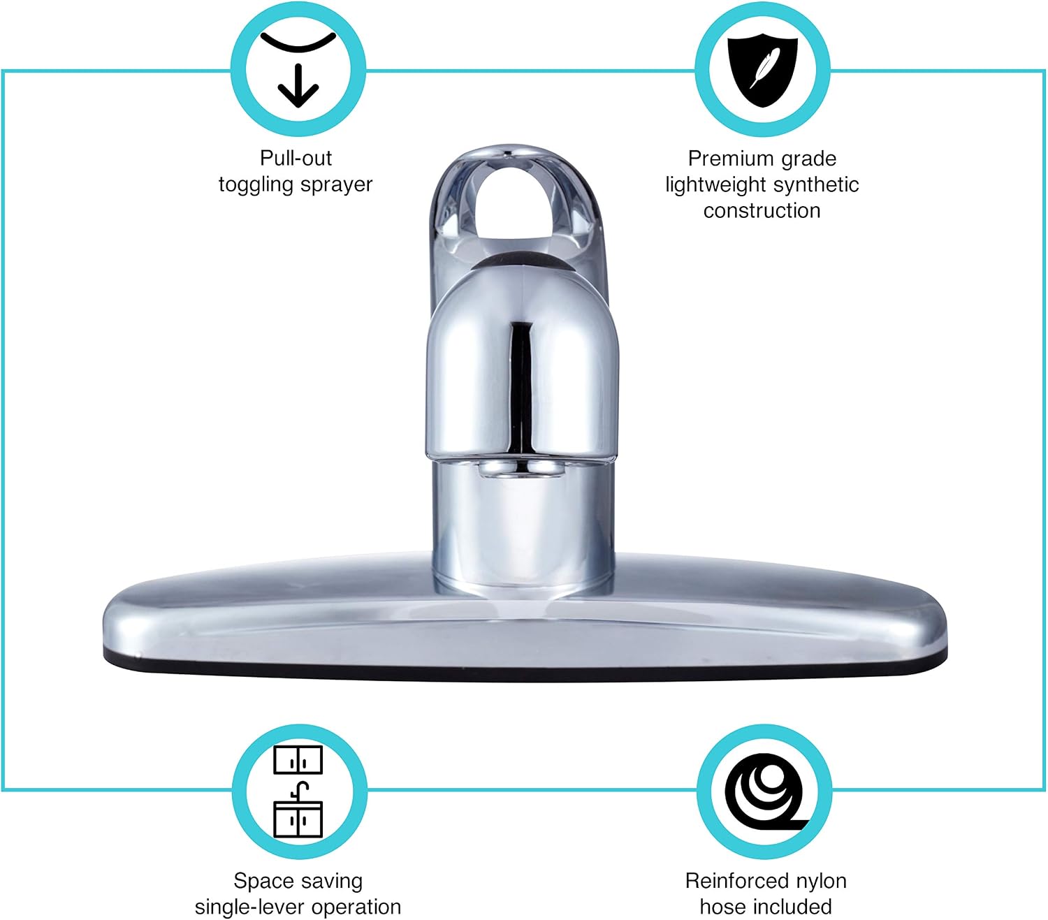 Dura Faucet DF-PK100-SN RV Pull-Out Kitchen Sink Faucet (Satin Nickel) | Corrosion-resistant single-lever build with sprayer. Brushed Satin Nickel. Plated ABS plastic (not metal).