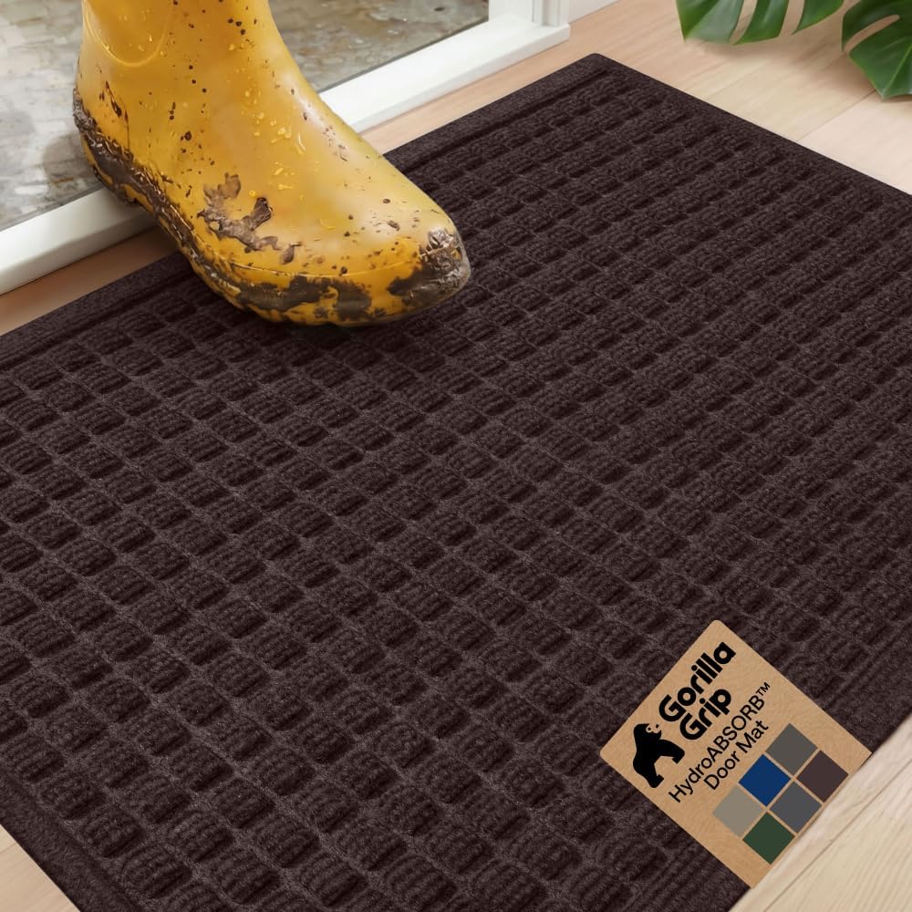 GORILLA GRIP® HydroABSORB Door Mat for Indoor Outdoor Use, 29x17 Black
