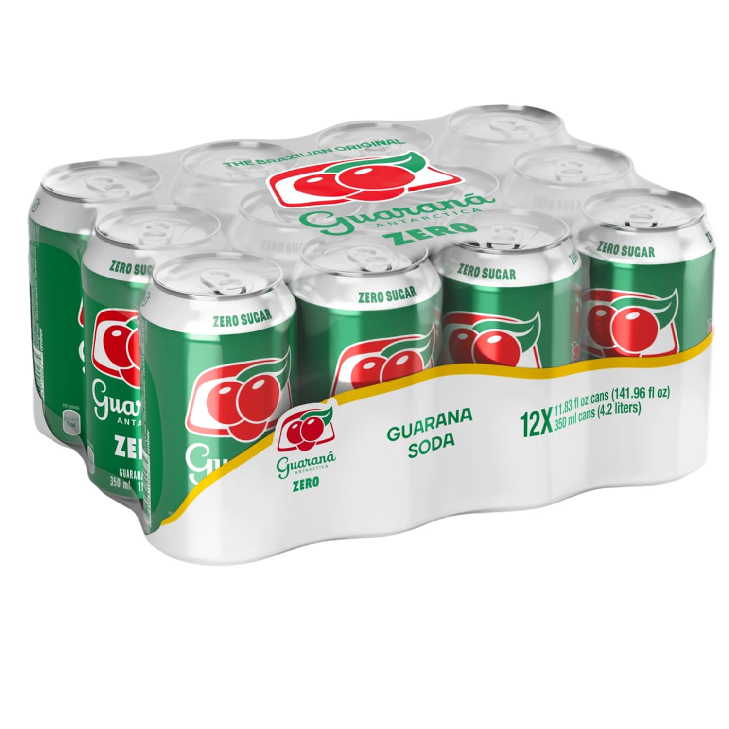 Guaraná Antarctica Zero, The Brazilian Original Guaraná Soda, Zero Sugar, 11.83 fl oz (Pack of 12) - Packaging May Vary