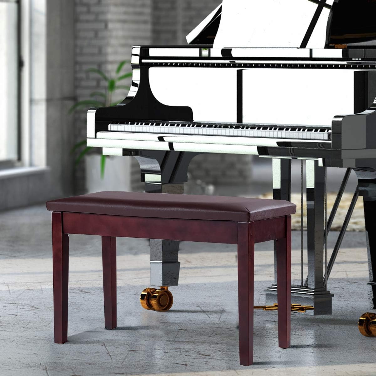 Giantex Piano Bench W/Padded Cushion and Music Storage, Comfortable Double Duet Seat, Wooden Legs, Perfect for Professional Or Home Use PU Leather Piano Stool (Brown)