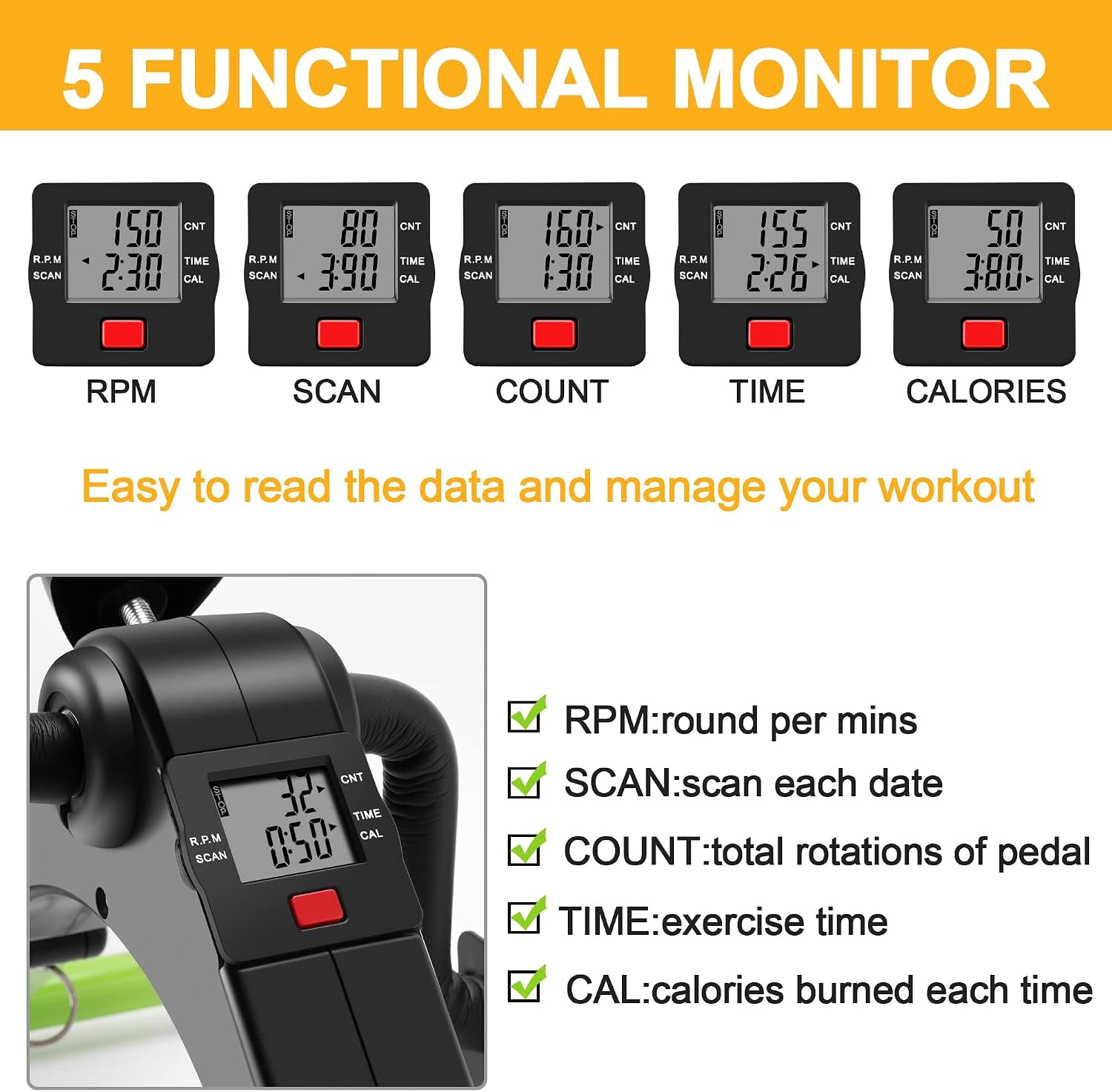 Pedal Exerciser Desk Exercise Bike Leg and Arm Bike with LCD Monitor Foldable (black/green)