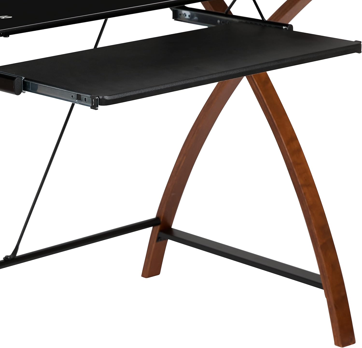 Flash Furniture Jude Tempered Glass Computer Desk with Pull-Out Keyboard Tray and Crisscross Frame, Small Computer Desk for Home Office, Cherry/Clear
