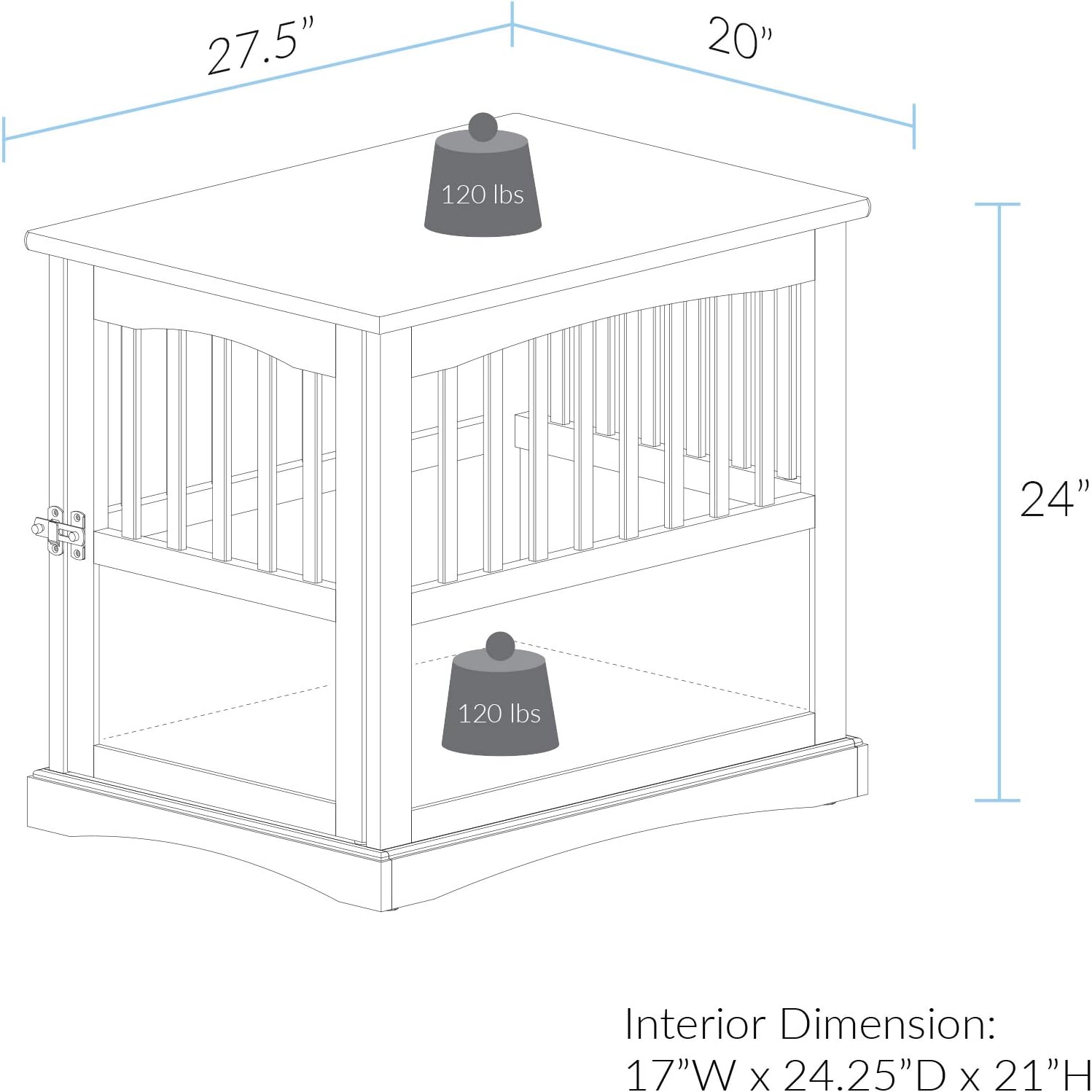 Casual Home Wooden Small Pet Crate, End Table, Espresso,19.5"W x 22.5"D x 22.5"H