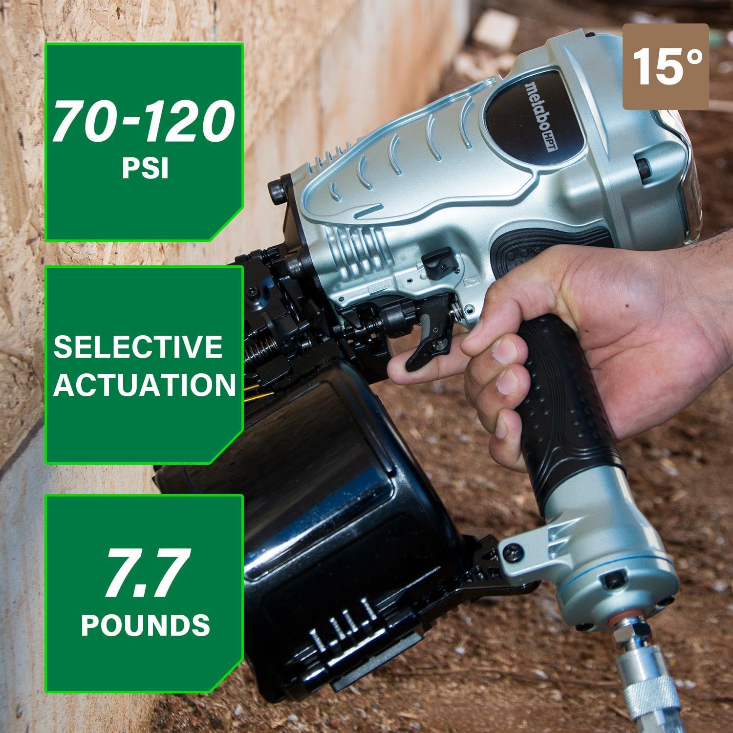 Metabo HPT Coil Framing Nailer, 15° Nails, NV90AGS | Pneumatic Power, Construction Tools, Roof Decking Support, Floor & Truss Applications