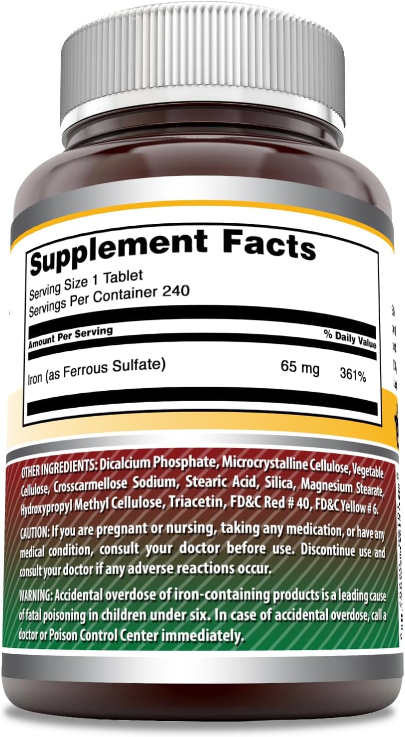 Amazing Formulas Iron as Ferrous Sulfate Supplement | 130 Mg per Serving | 240 Tablets | Non-GMO | Gluten-Free | Made in USA