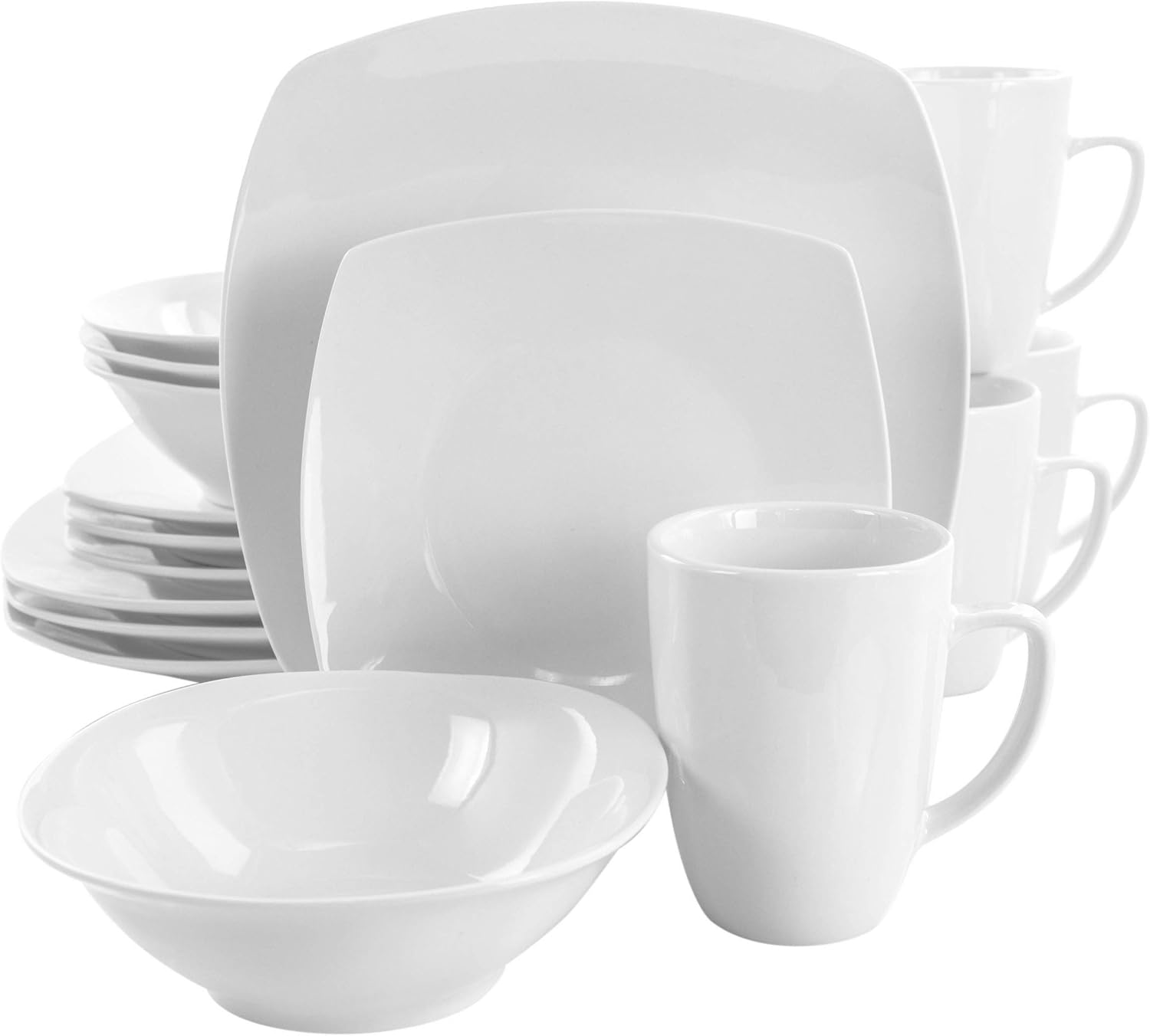 Elama Cara 16 Piece Round Porcelain Dinnerware Set in White