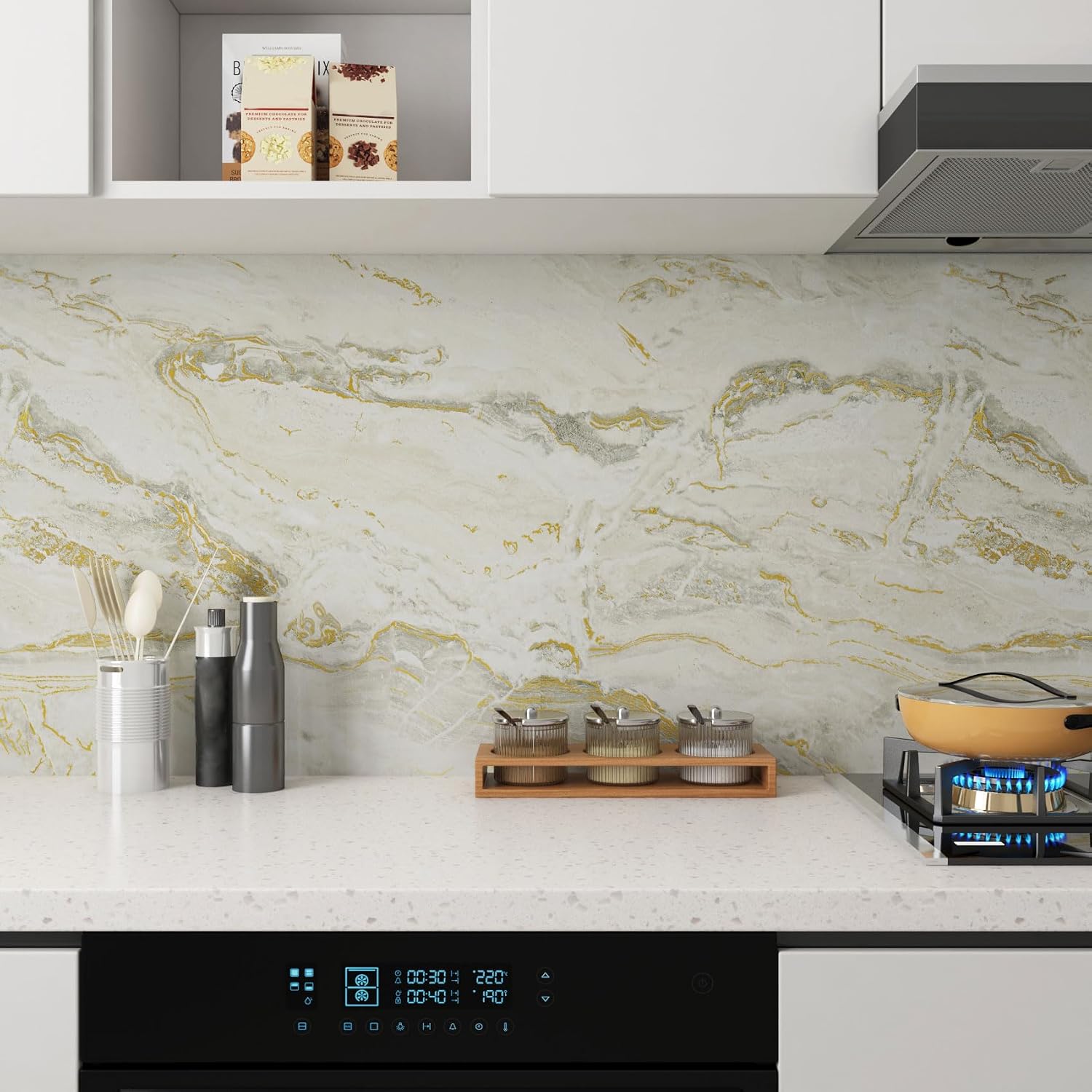 Yenhome Marble Countertop Contact Paper Waterproof Beige Gold Grey Marble Contact Paper for Countertops 17.7"X118" Self Adhesive Marble Wallpaper for Kitchen Matte Peel and Stick Countertop Wrap Vinyl