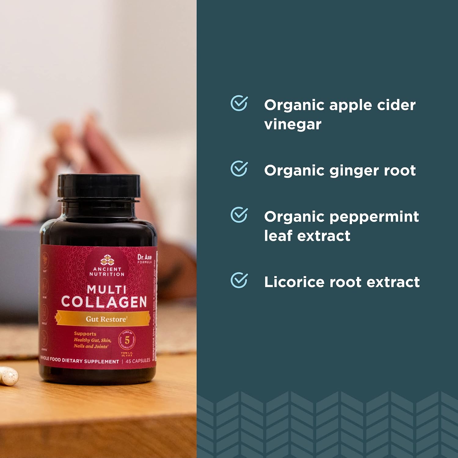 Ancient Nutrition Hydrolyzed Multi Collagen Peptides Capsules, Gut Restore