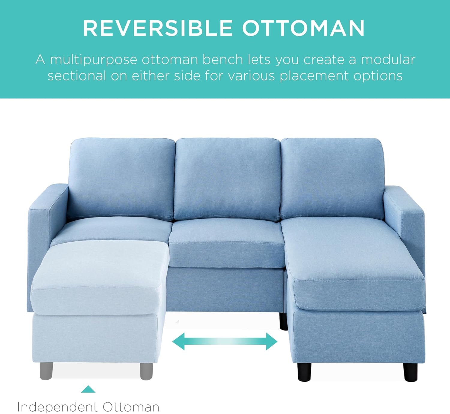 Best Choice Products Upholstered Sectional Sofa for Home, Apartment, Dorm, Bonus Room, Compact Spaces w/Chaise Lounge, 3-Seat, L-Shape Design