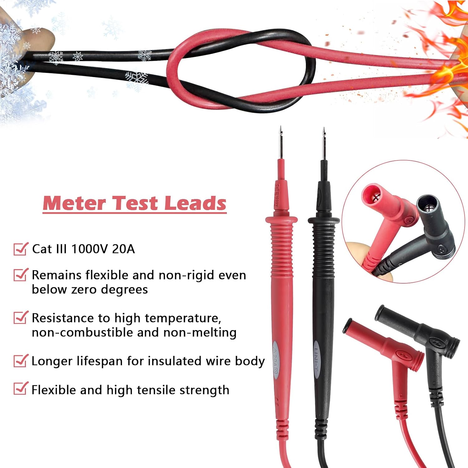 Multimeter Test Leads Cat III 1000V 20A Replacement for Fluke Ideal Simpson