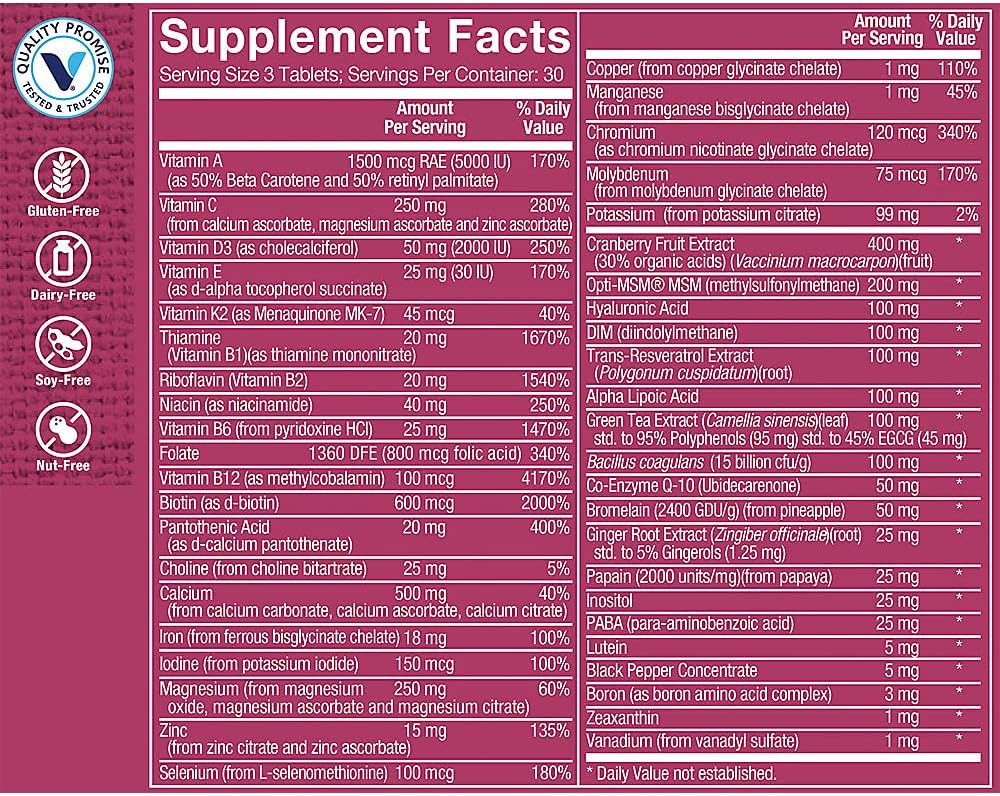 The Vitamin Shoppe Brand Ultimate Woman's Gold Multivitamin, 90 Tablets | Women’s Multivitamin with Iron, B Vitamins & Vitamin D3 for Energy Production, Bone & Immune Health Support, Gluten Free