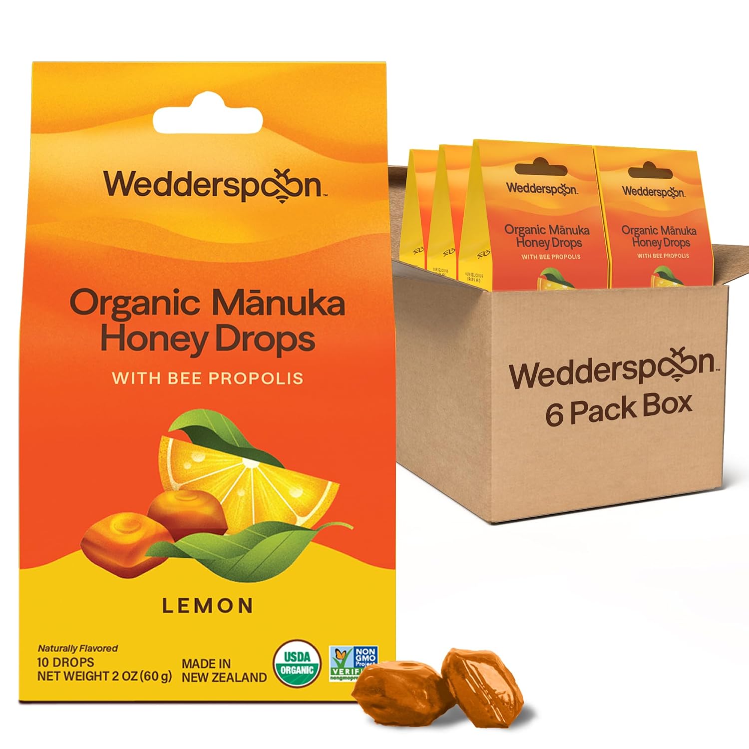 Wedderspoon Organic Manuka Honey Drops, Honey & Echinacea, 20 Count | USDA Organic | Genuine New Zealand Honey, Natural Remedy for Dry Throat | USDA Organic, Genuine New Zealand Honey, Natural Remedy for Dry Throat