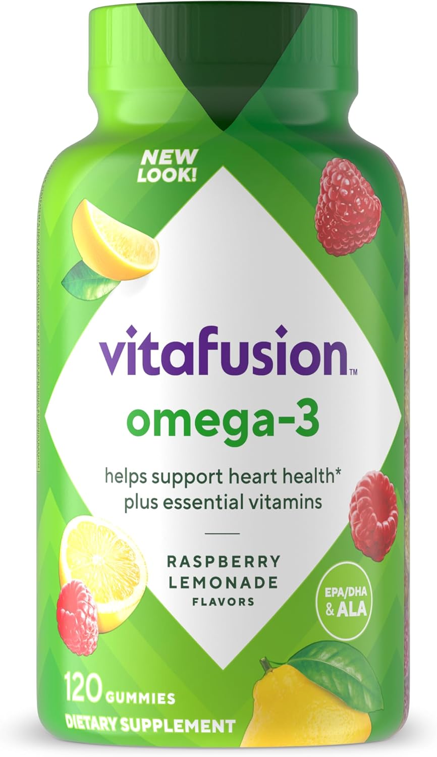 Vitafusion Omega 3 Gummies | 120 Adult Gummy Vitamins | Blend of EPA, DHA & ALA | for Women & Men | Raspberry Lemonade Flavor | Gluten-Free Supplement