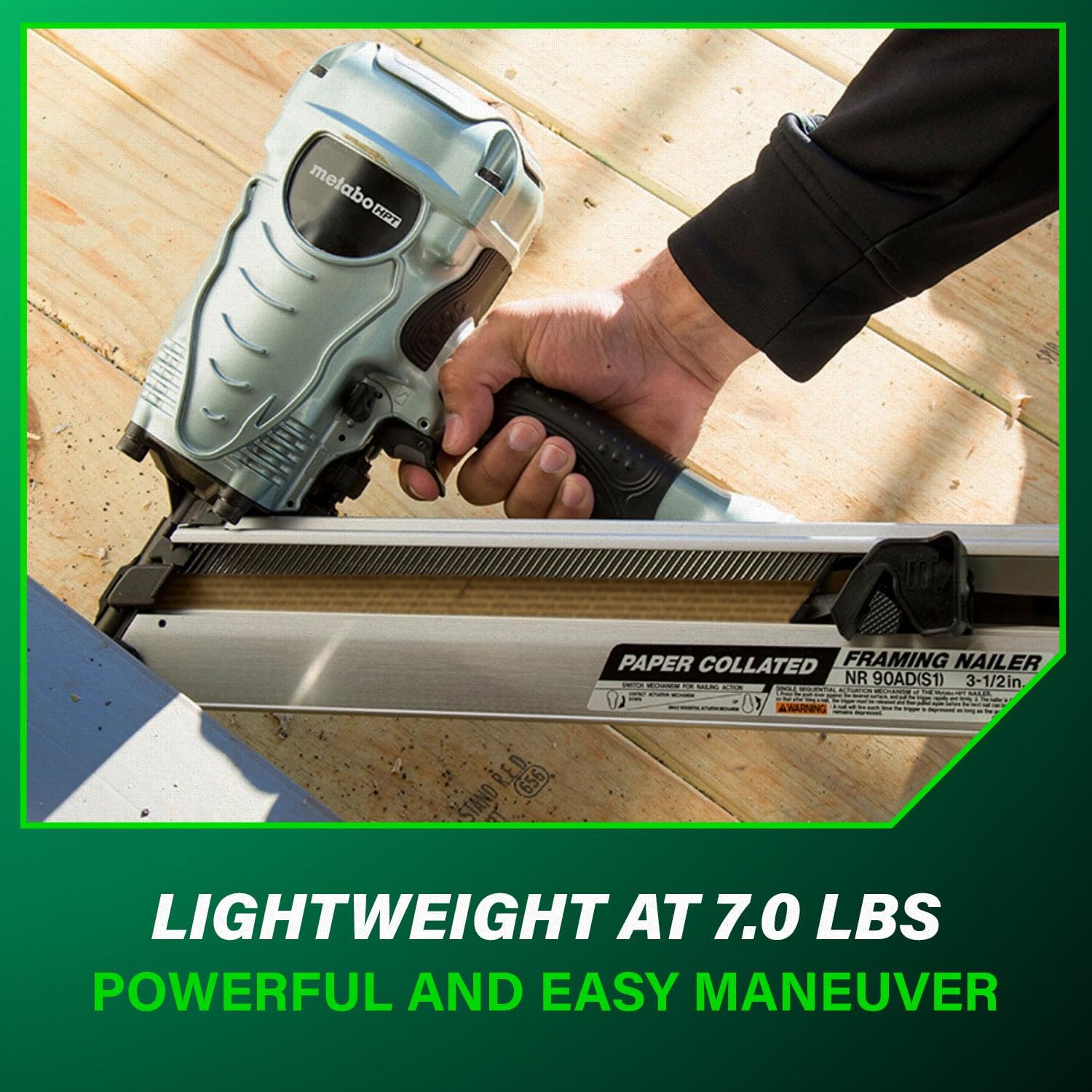 Metabo HPT Framing Nailer 30° Paper Collated Nails Framing Tool, NR90ADS1 | Roof Decking, Housing Construction, Truss Build-Up, Flooring Use