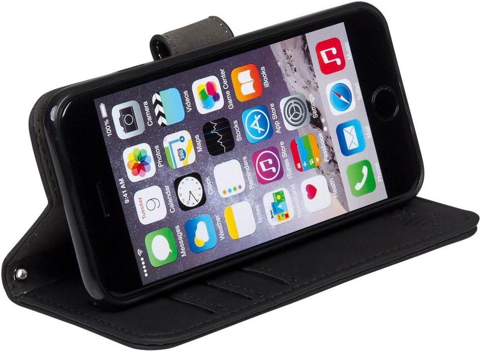 SafeSleeve EMF Blocking Wallet Case for iPhone 6/7/8, Black | EMF Blocker, Card Data Protection, Magnetic Closure, Leather Folio Protection for Daily Use