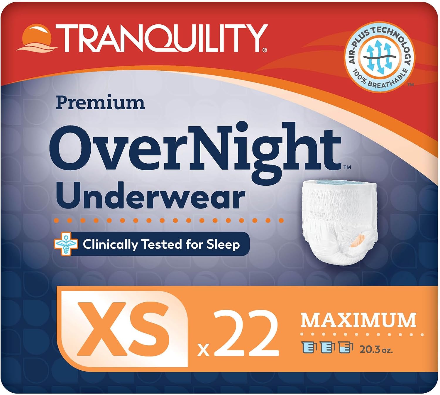 Tranquility Overnight Absorbent Underwear, S, Maximum, 36 in, 20 ct | All-Night Sleep, Breathable Comfort, Adult Diapers