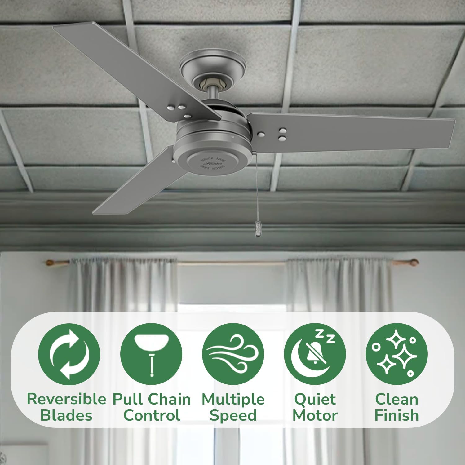 Hunter Cassius, Outdoor or Indoor, Ceiling Fan, 44 inch, Matte Black