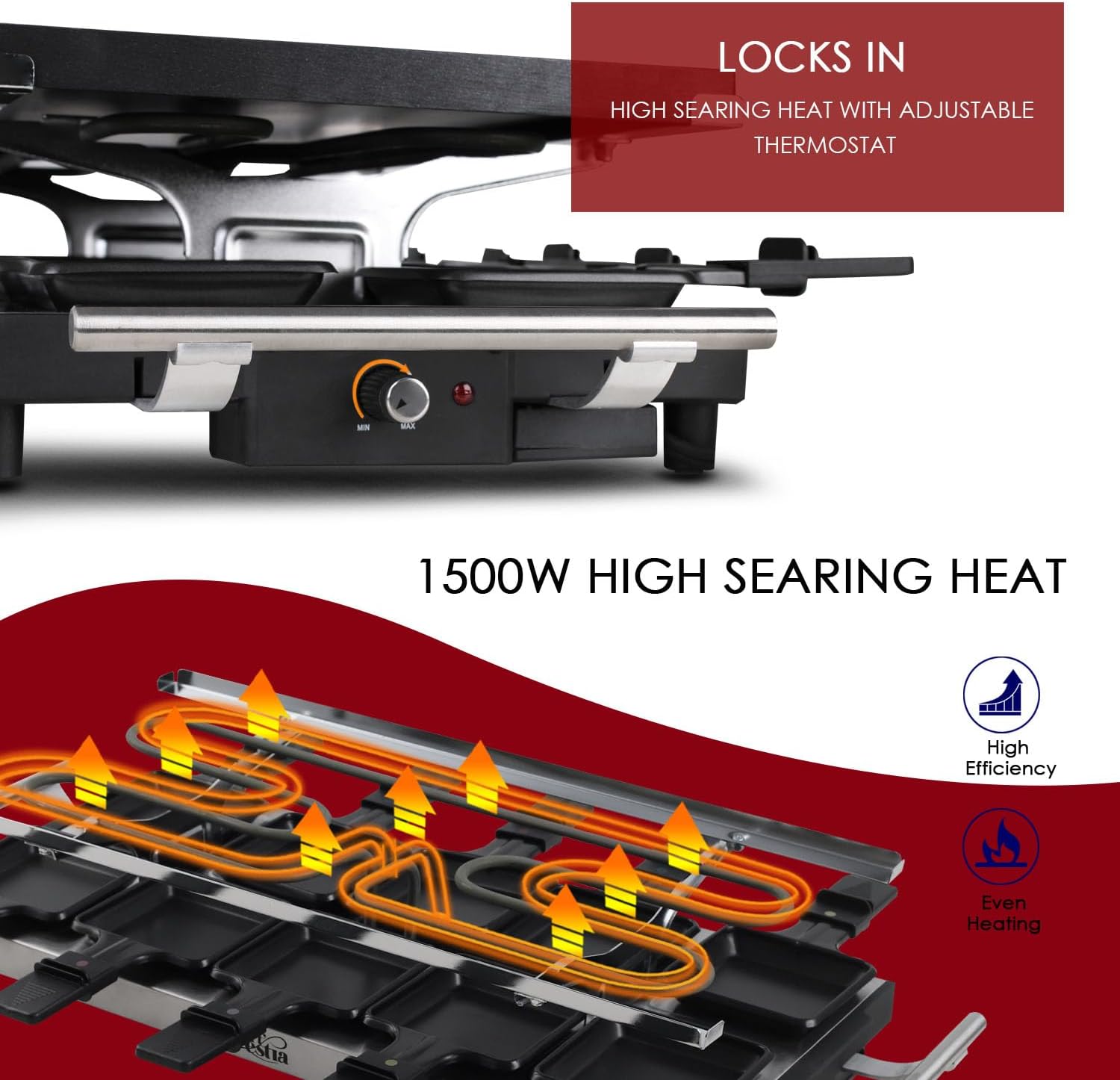 Artestia 1500W Large Size Raclette Cheese Grill | Adjustable Temperature Korean BBQ Grill, Cheese Raclette with Grill Stone for Parties Family